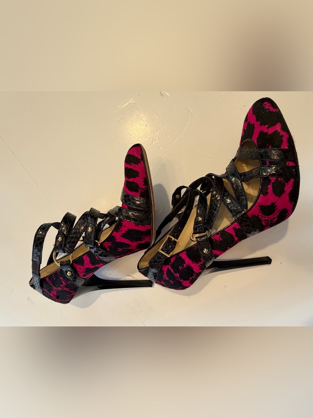 ✨authentic✨ Jimmy Choo Pink and Black Strappy Pointed-Toe Heels